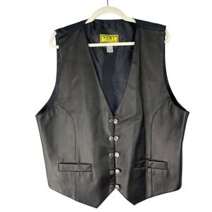 Gaby Faux Leather Vest 22W Black Double Star Loop Buttons Motorcycle Western